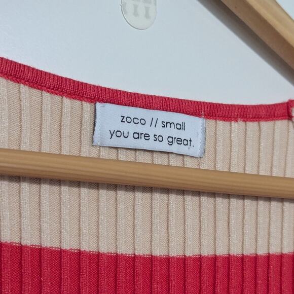 ZOCO Zoe Knit Dress Striped Sweater Maxi Cream Coral Pink Stretch Womens Small - Picture 4 of 5